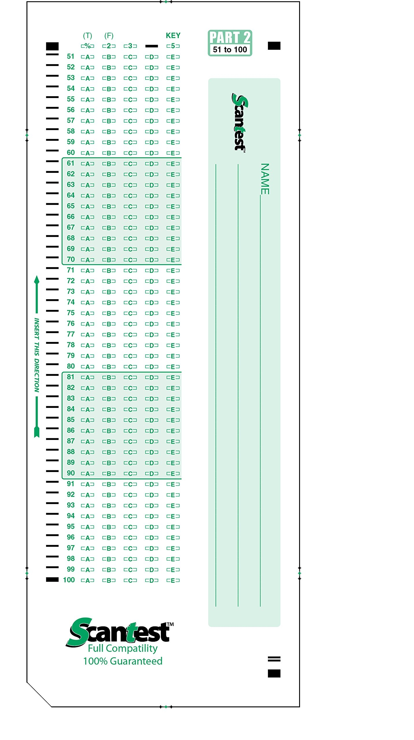 Scantron Sheets 20260 882 e Compatible Answer Sheet 500 pack 1 500 Pack Scantron Compatible Answer Sheets 882 E Style AccuScan Scantron Green Scantron Sheets