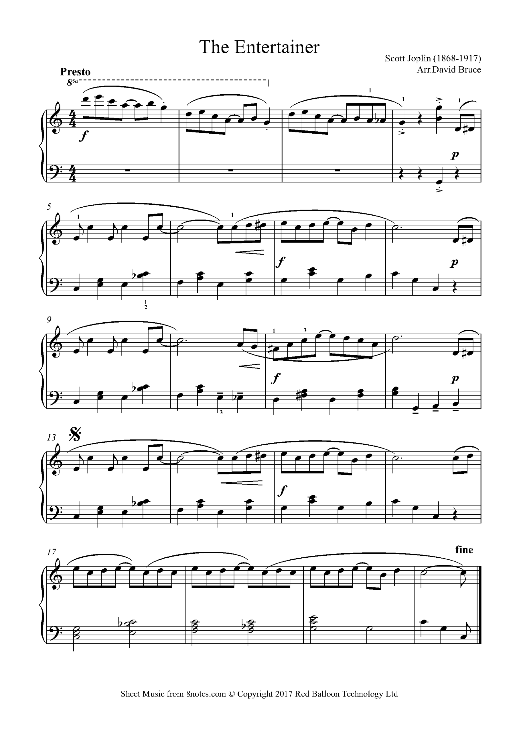Scott Joplin The Entertainer For Piano Free Sheet Music For Piano 8notes
