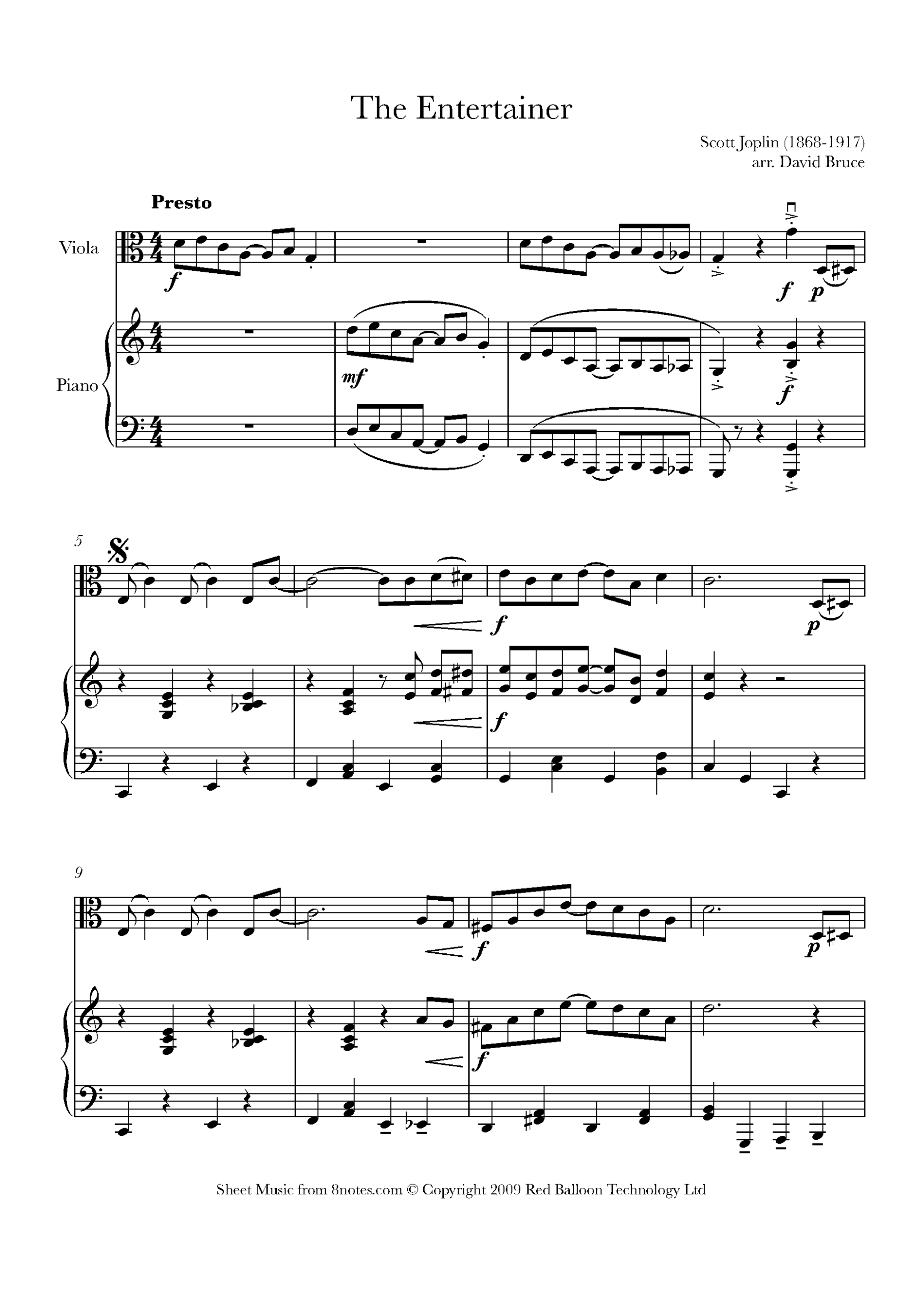Scott Joplin The Entertainer For Viola Free Sheet Music For Viola 8notes
