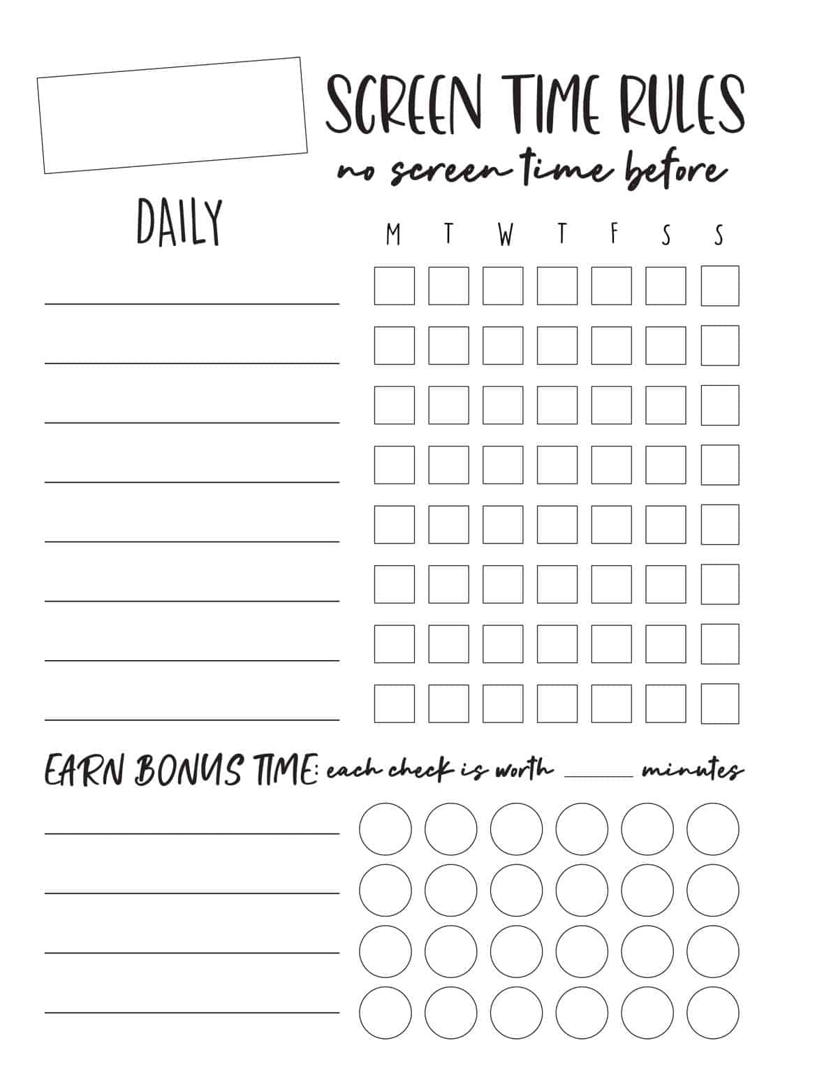 Free Printable Screen Time Chart