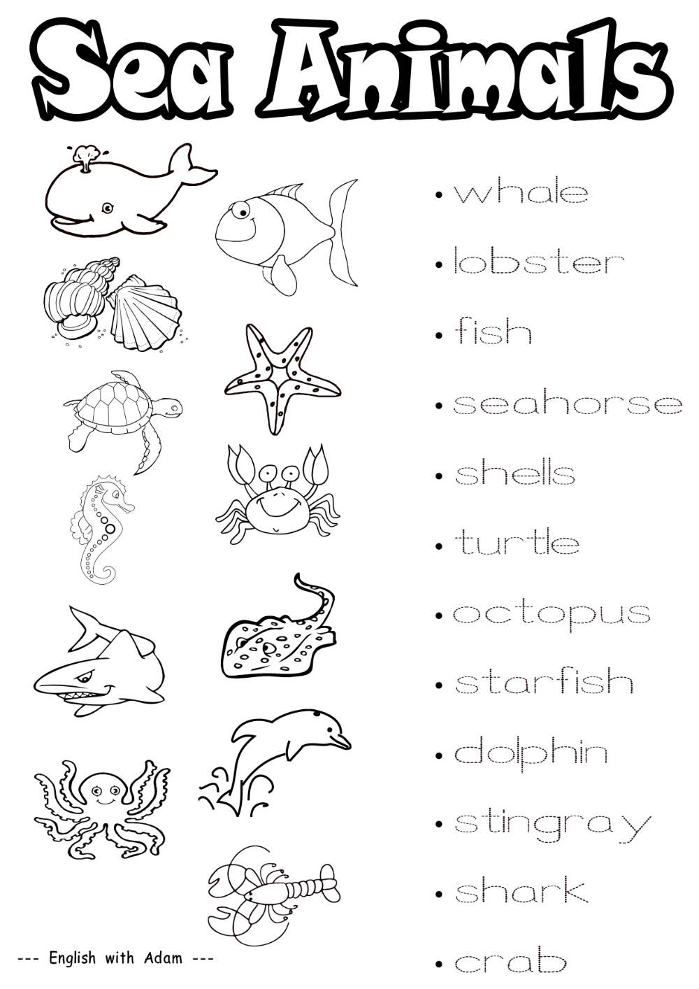 Printable Sea Animals Worksheets