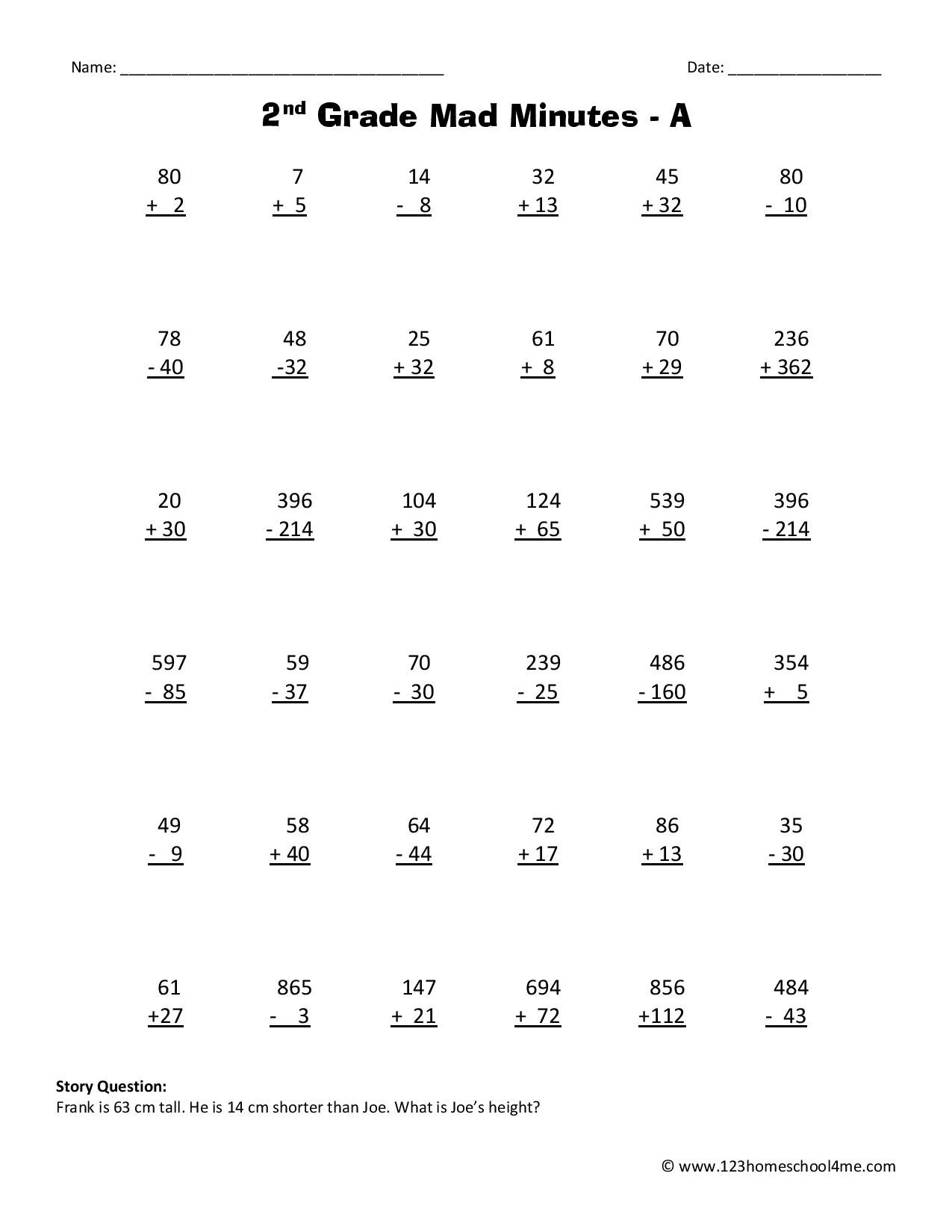 Free Printable Math Worksheets 2nd Grade