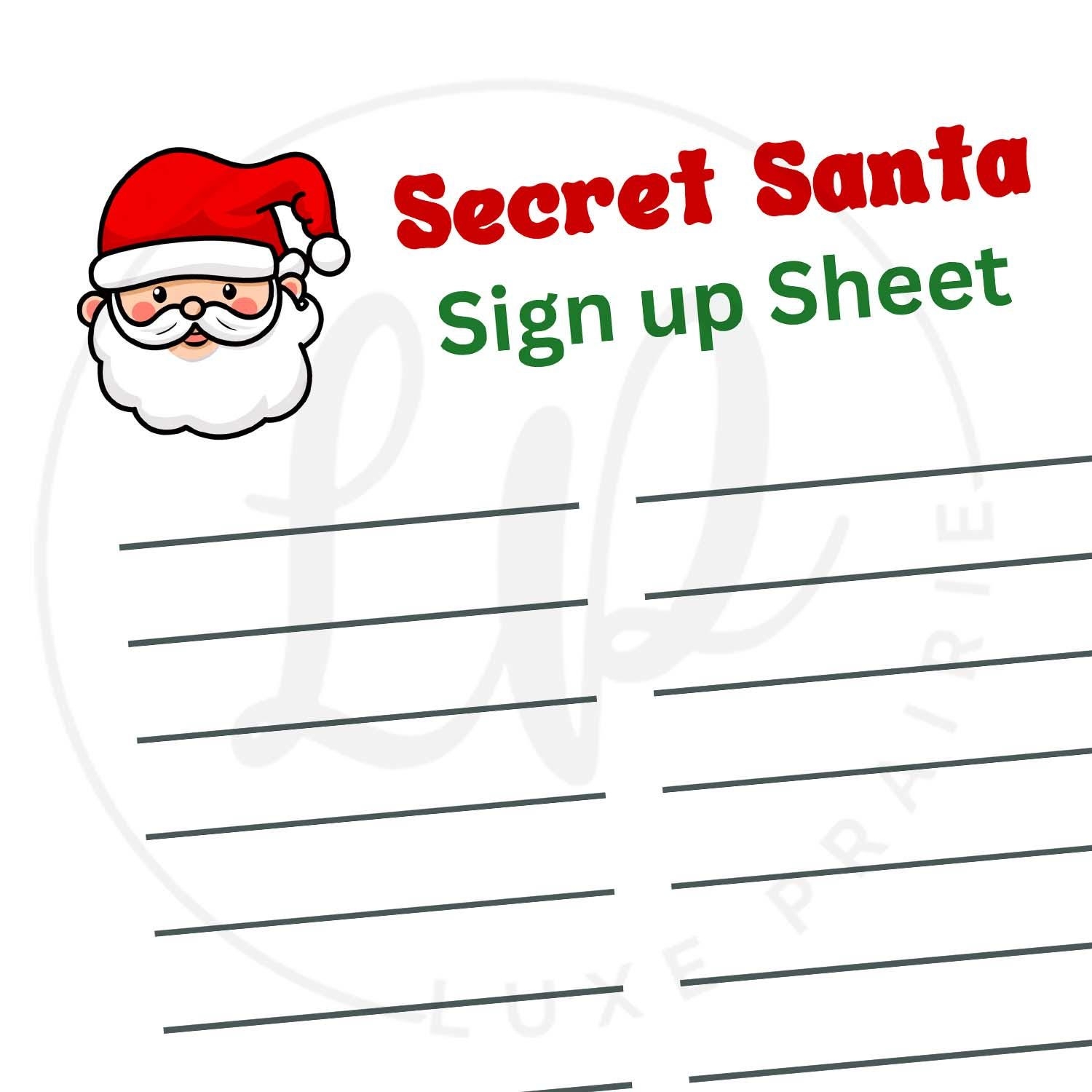Secret Santa Printable Work Secret Santa Gift Exchange Secret Santa Sheet Sign Up Printable Class Secret Santa Family Christmas Party Etsy