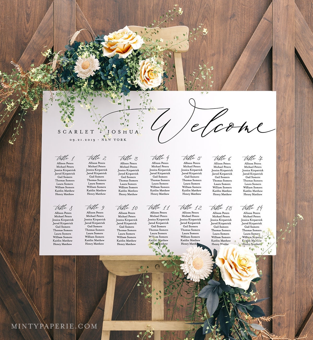 Self Editing Seating Chart Template Printable Wedding Seating Sign Instant Download 100 Editable DIY US UK Poster Sizes 052 225SC
