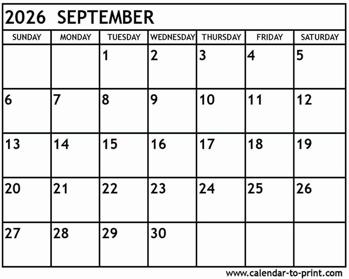 September Calendar Free Printable 2026