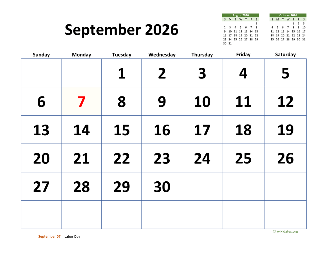 Printable Calendar For September 2026