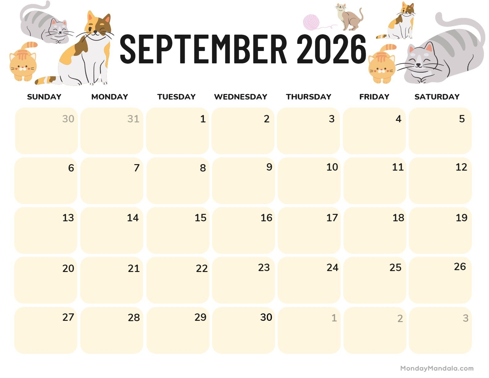 September 2026 Calendars 52 Free PDF Printables 