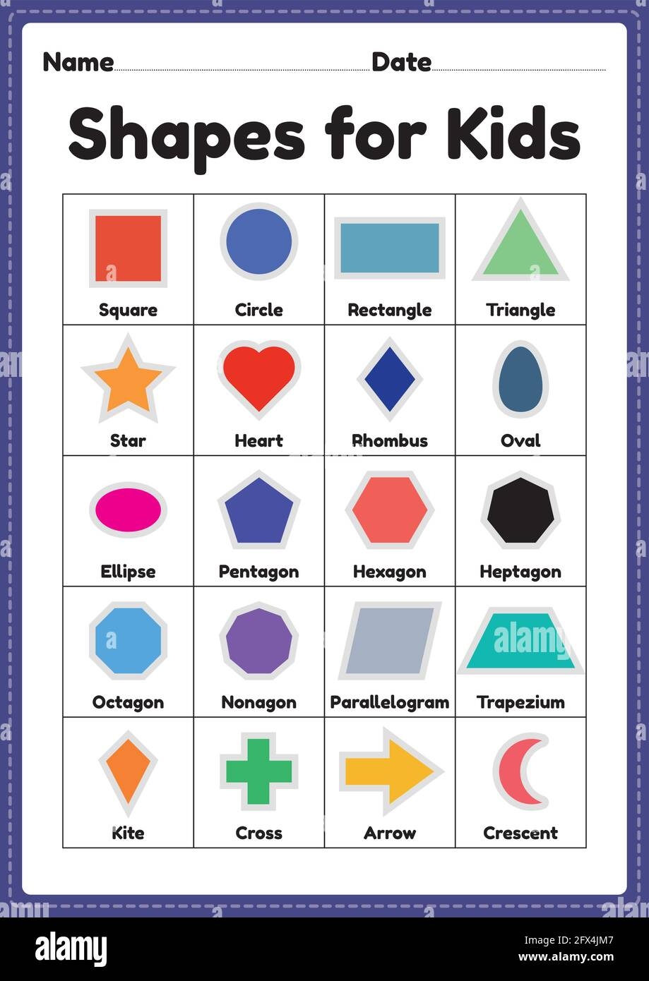 Shapes For Children For Preschool And Kindergarten Kids To Learn Basic Symbols For Educational Activities In A Printable Page Stock Vector Image Art Alamy