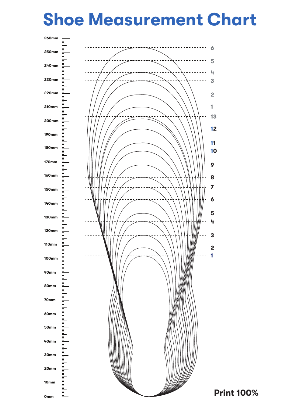 Free Printable Shoe Size Chart Adult