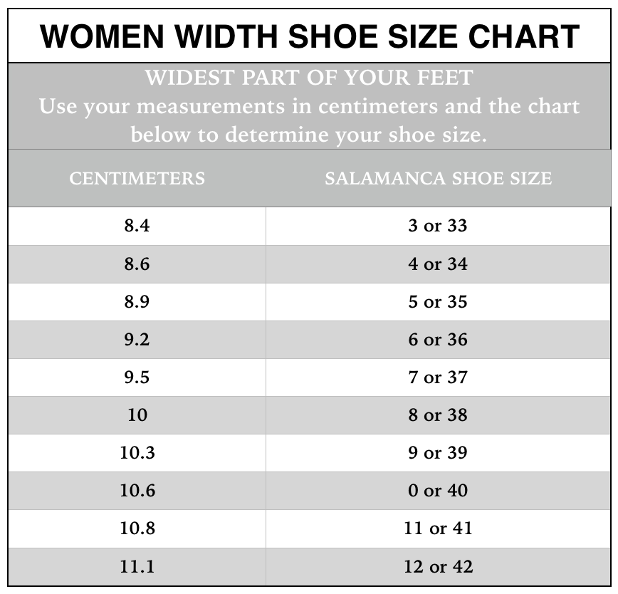 Shoe Size Chart Salamanca Custom Made Tango Shoes