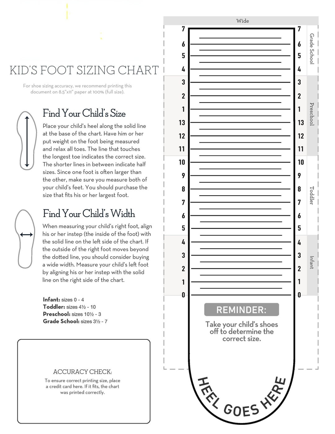Printable Shoe Measuring Chart