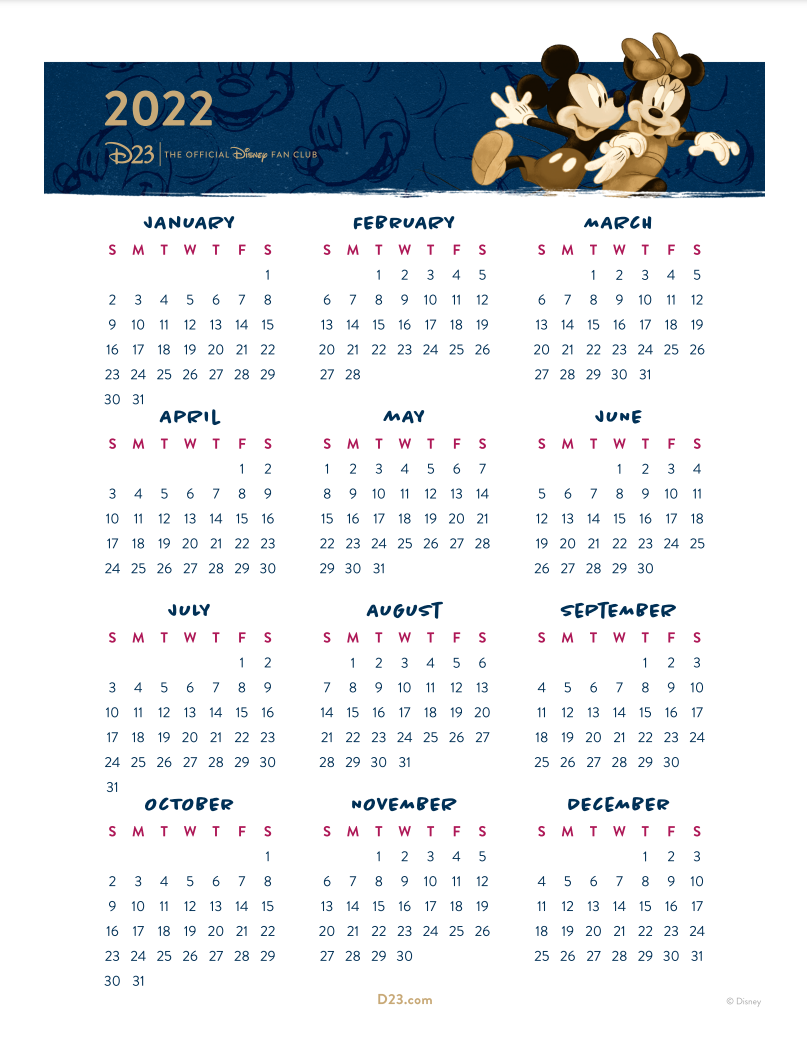 Show Your Disney Love All Year With This Printable 2022 Calendar MickeyBlog