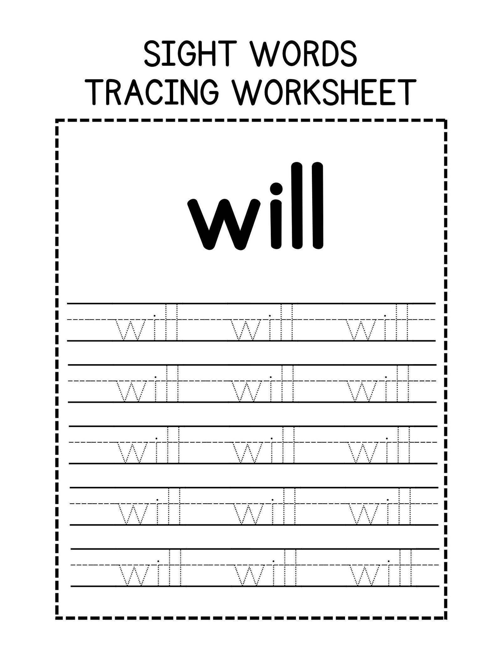 Printable Sight Words Tracing Worksheets