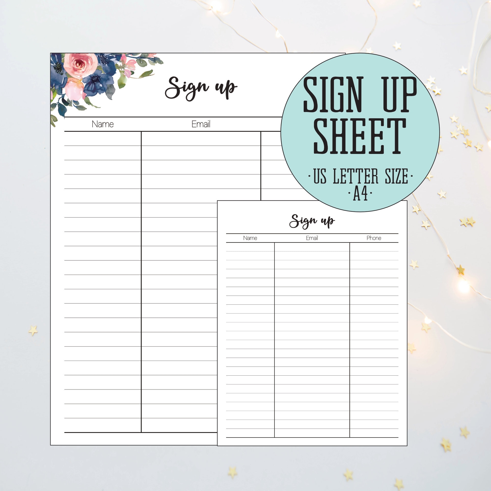 Sign Up Sheet Sign Up Template Email List Printable Sign Up Sheet Template Contact Information Sheet US Letter A4 Etsy