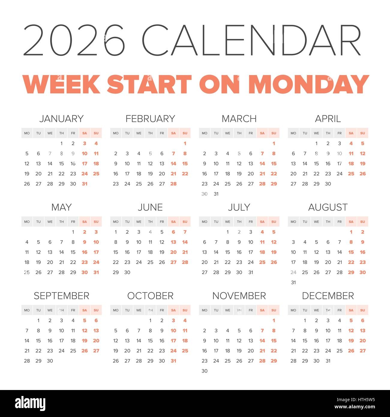 2026 Printable Calendar Monday Start