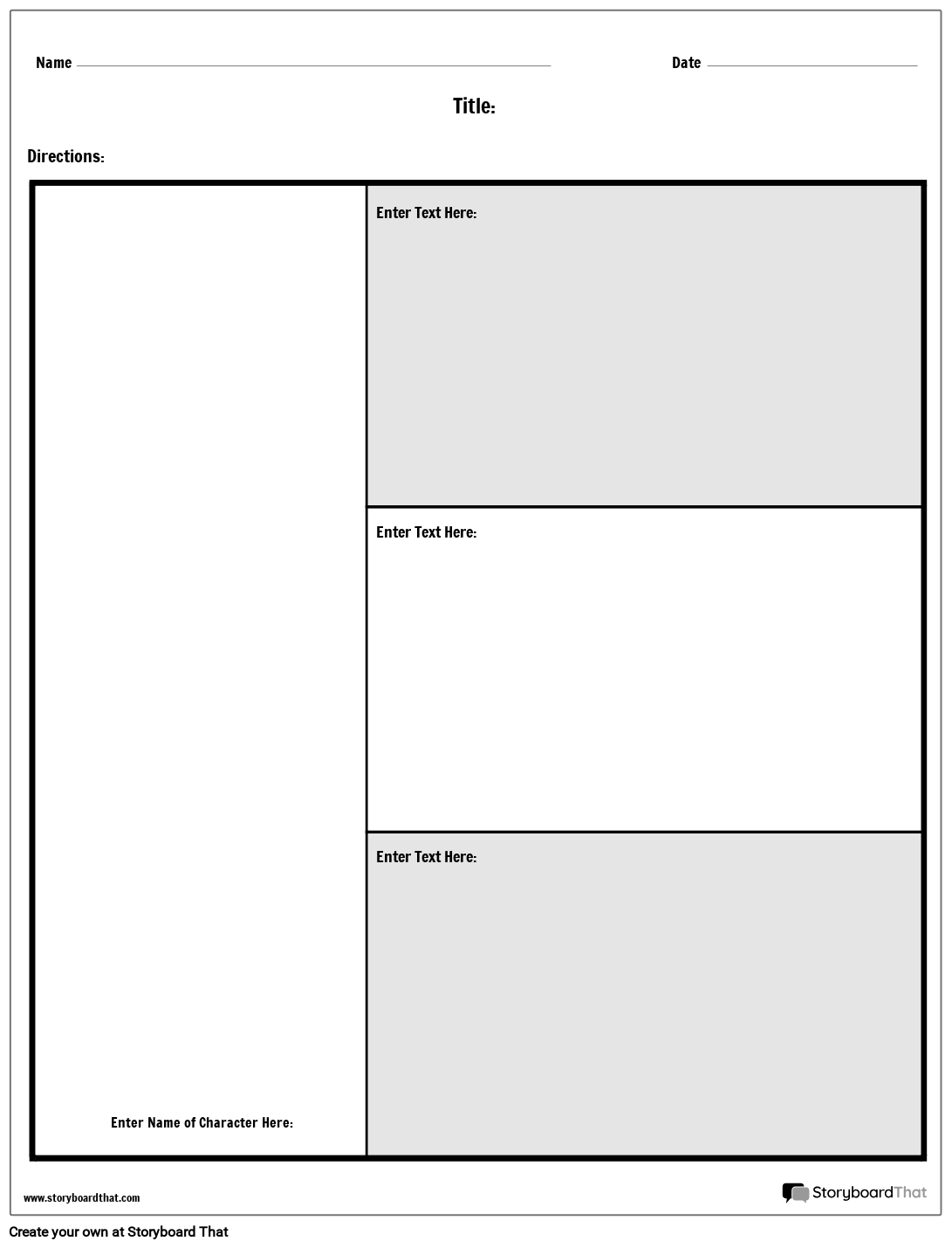 Simple 3 Questions Character Map Worksheet Template