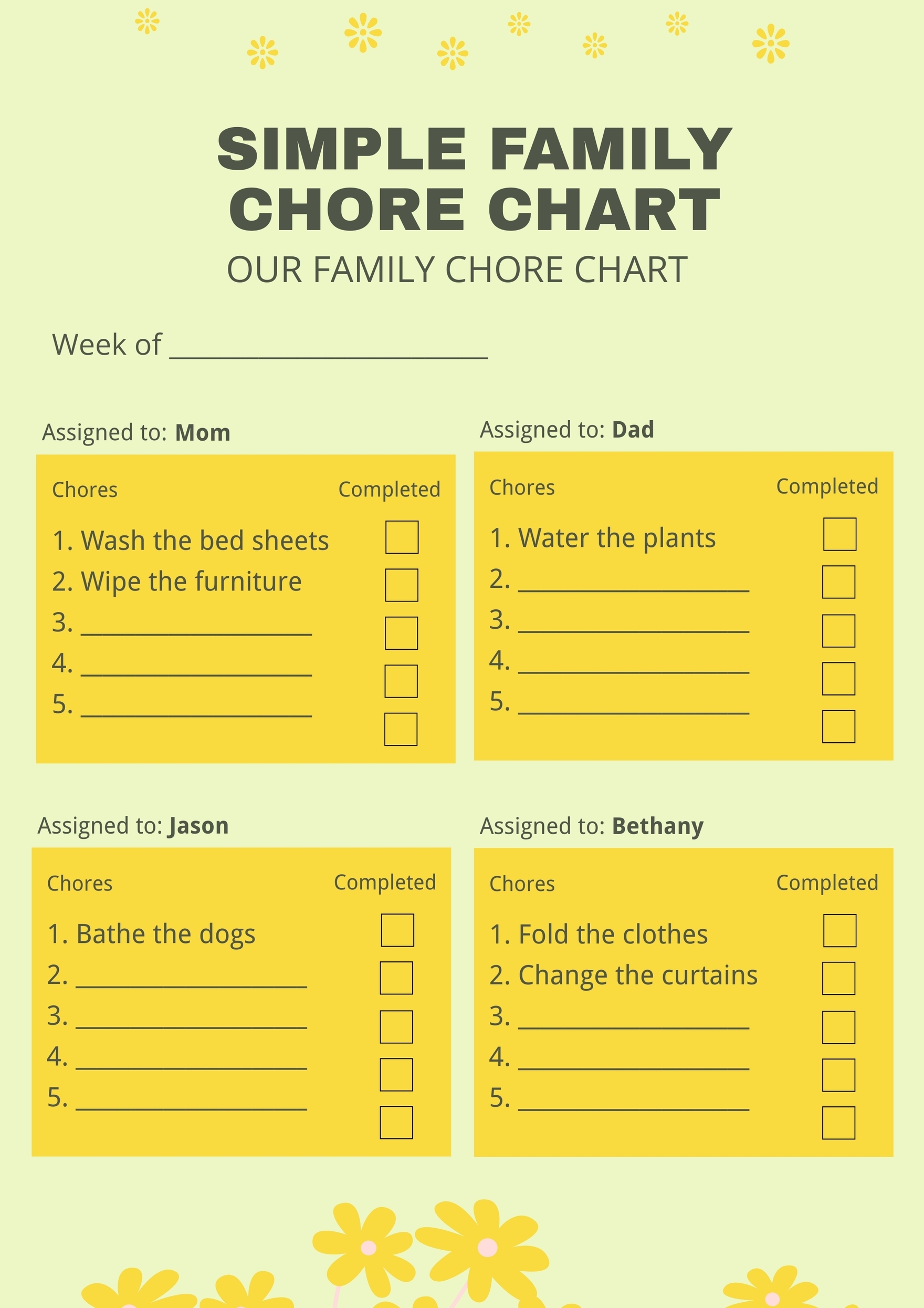 Printable Customizable Family Chore Chart Template