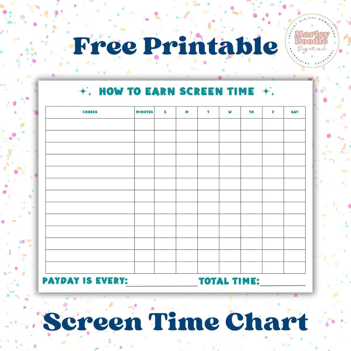Simple Free Printable How To Earn Screen Time Chore Chart Marley Doodle Digital Simple Free Printable How To Earn Screen Time Chore Chart Marley Doodle Digital