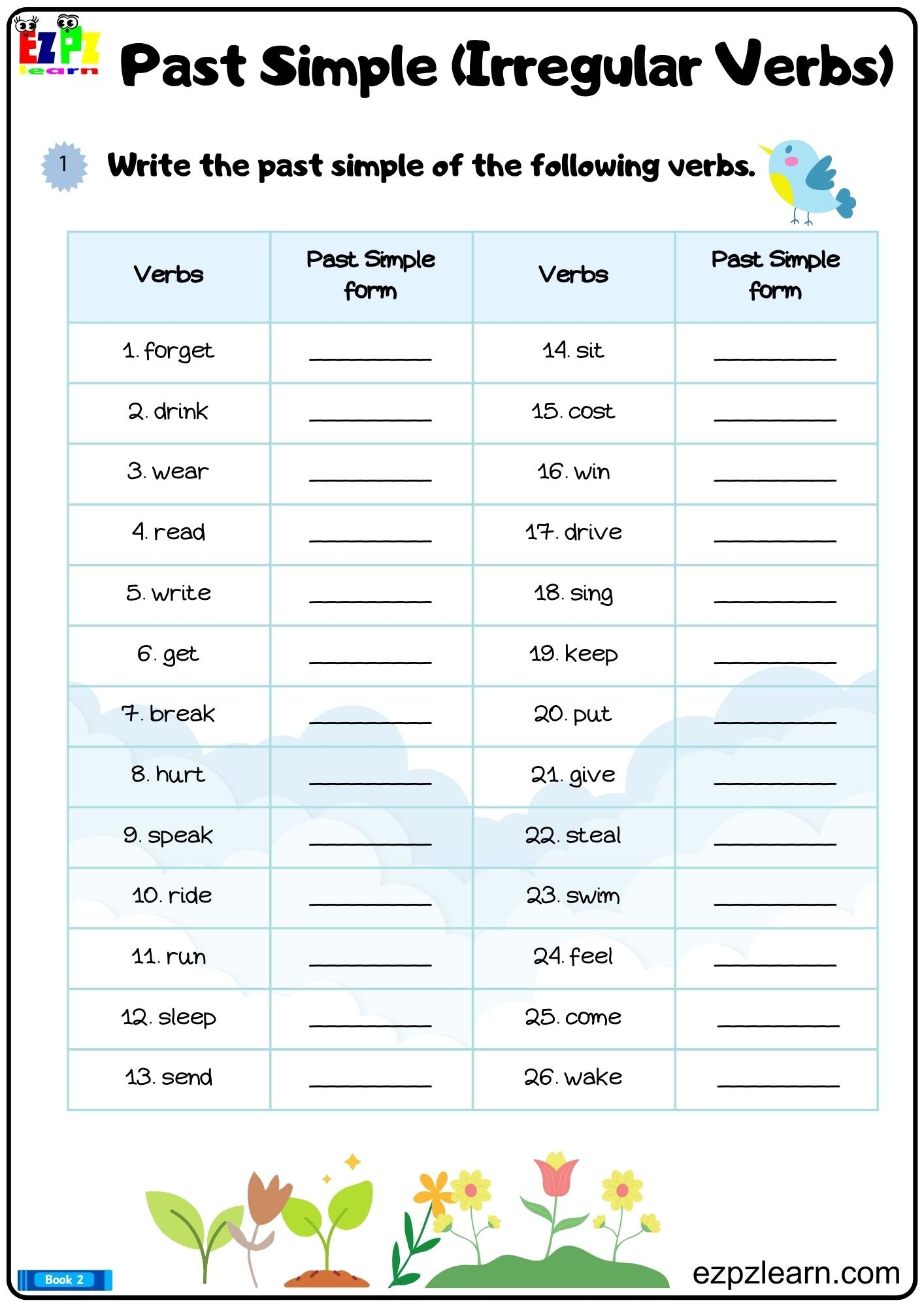 Simple Past Irregular Verbs Write The Verbs Printable PDF Worksheet Part 1 Ezpzlearn