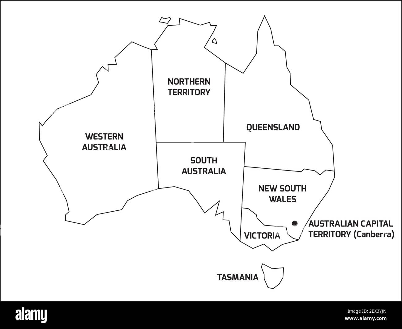 Simplified Map Of Australia Divided Into States And Territories Black Outline Map With Labels Stock Vector Image Art Alamy