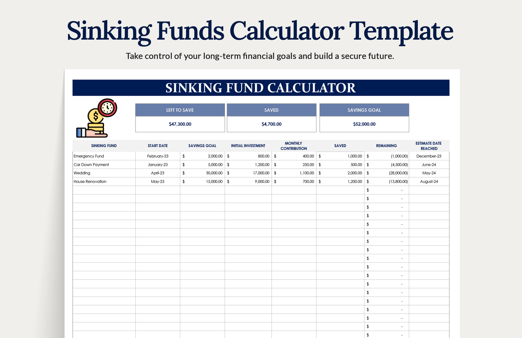 Sinking Funds Calculator Template In Excel Google Sheets Download Template