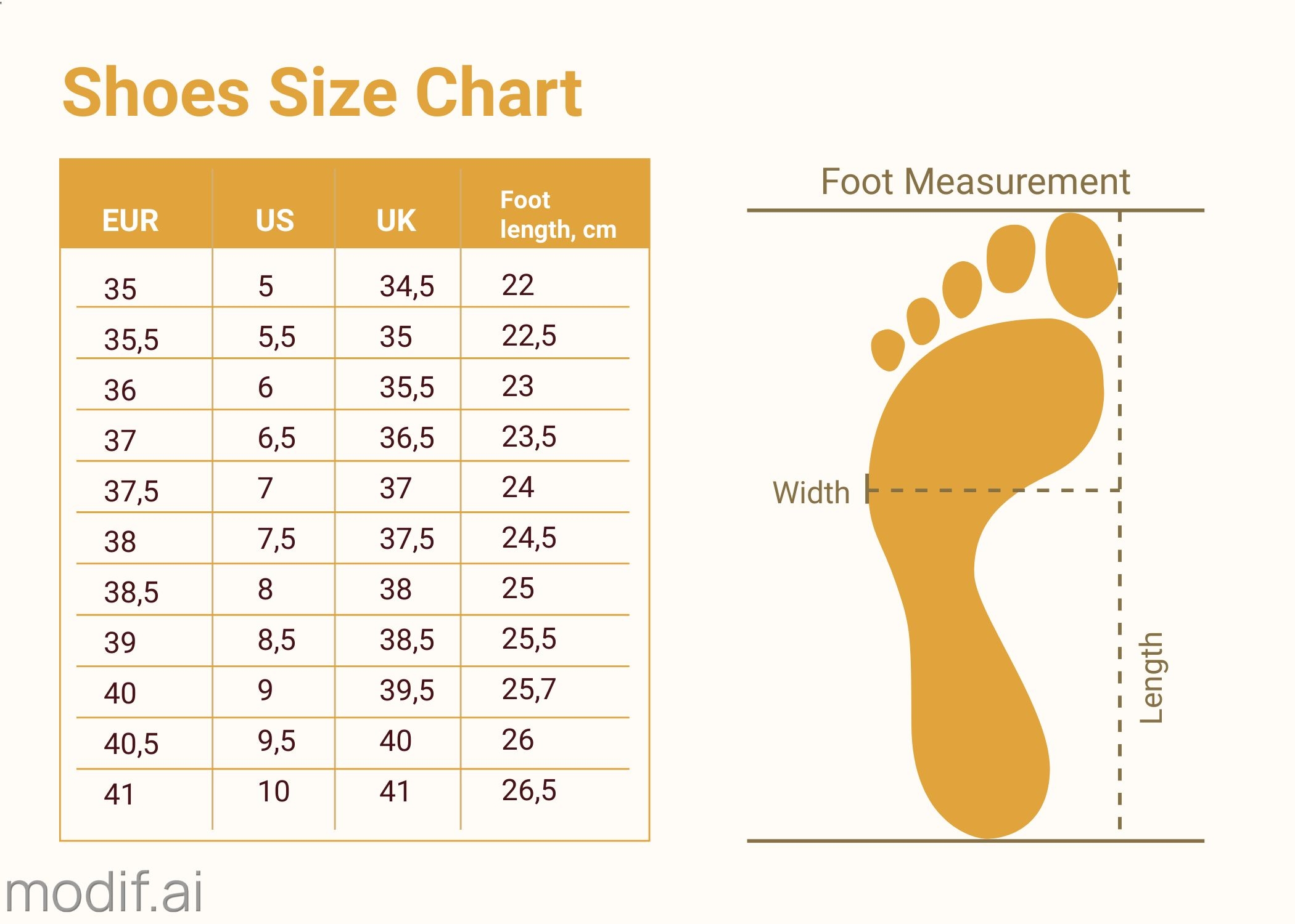 Size Table Chart Template For Shoes Mediamodifier Size Table Chart Template For Shoes Mediamodifier