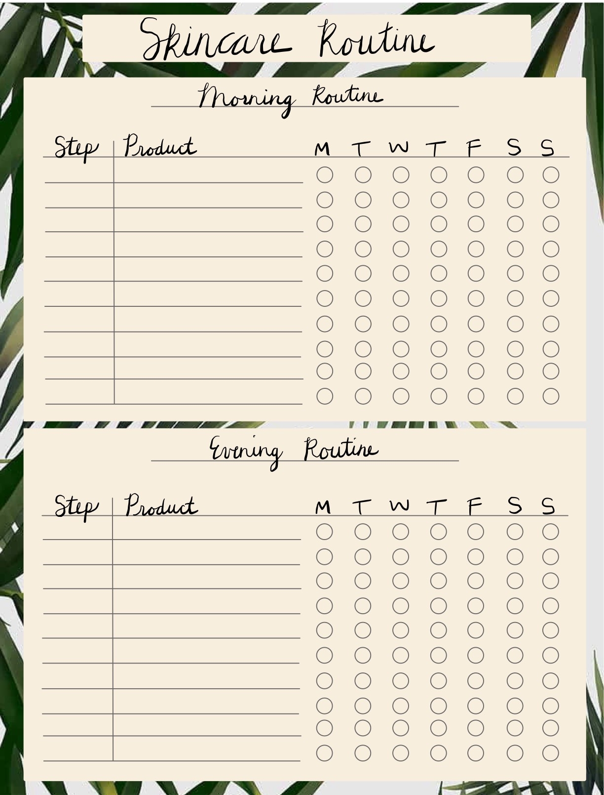 Printable Skincare Routine Chart