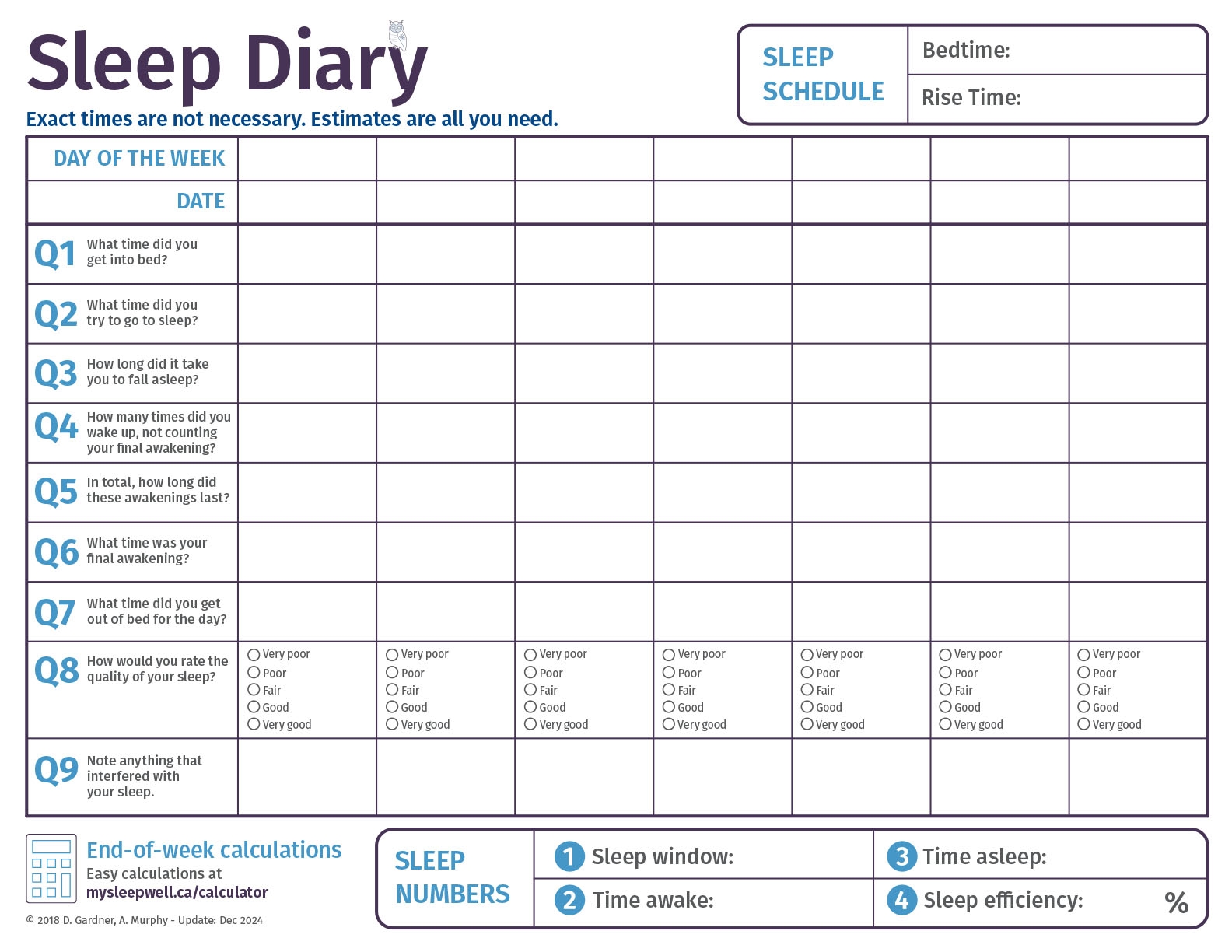 Printable Sleep Diary Chart