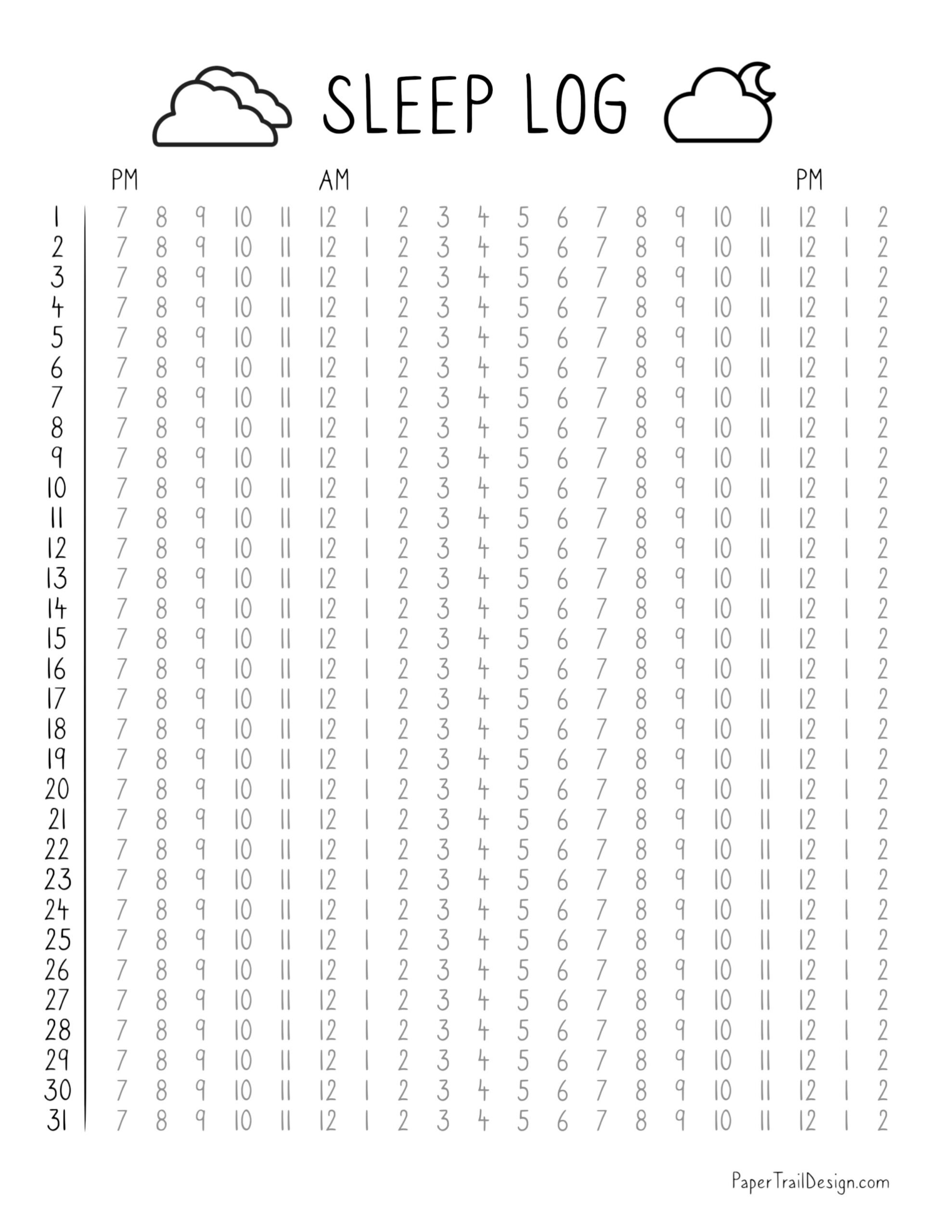 Sleep Log Printable Template Paper Trail Design Sleep Log Printable Template Paper Trail Design