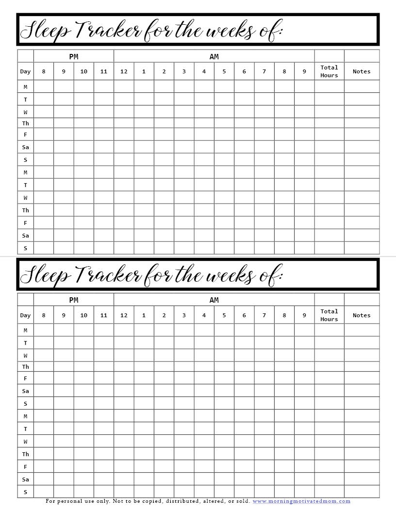 Sleep Tracker Printable Morning Motivated Mom