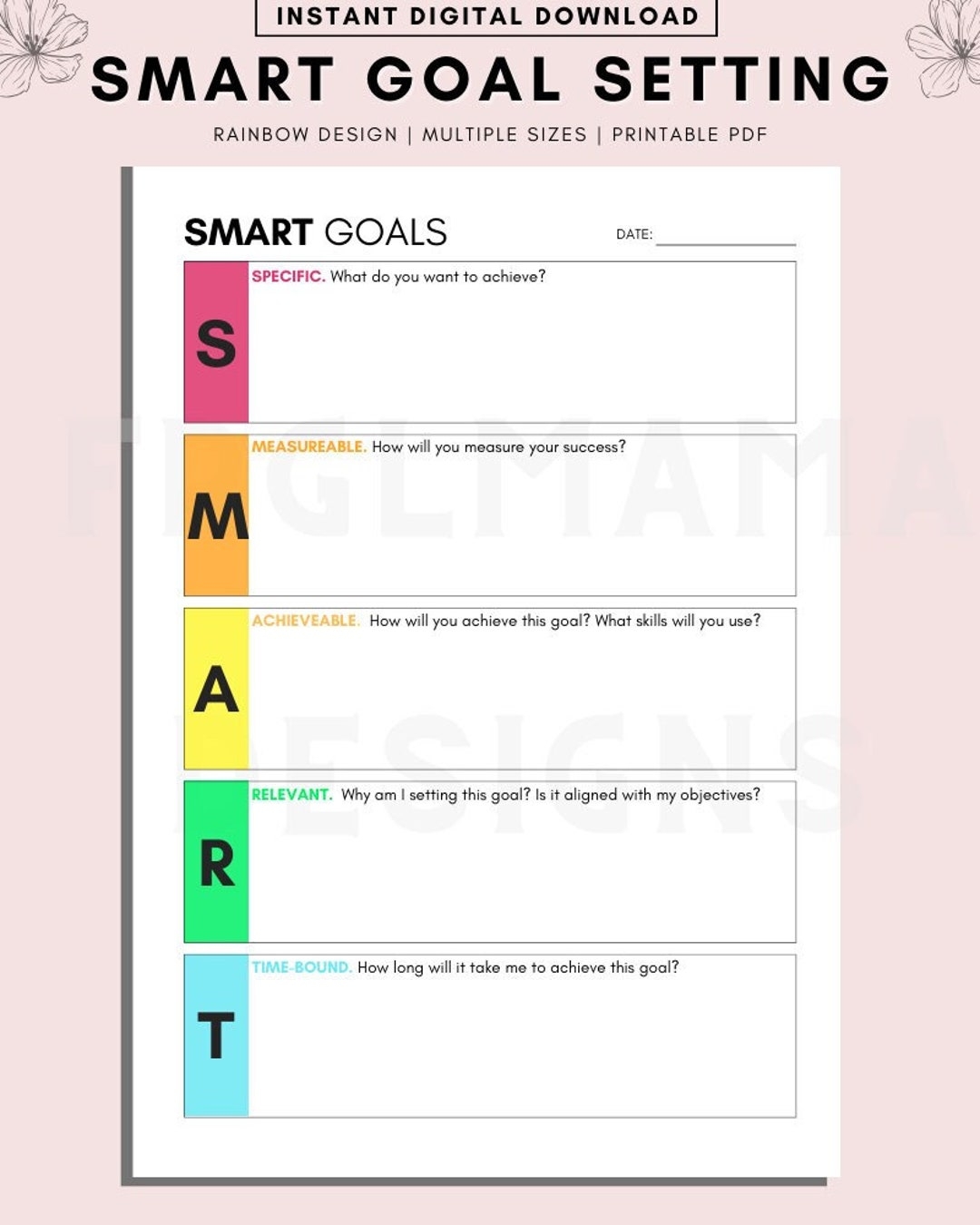Smart Goals Worksheet Growth Goals Goal Setting Worksheet Goal Planner Goal Tracker Goal Journal Goal Printable Therapy Worksheet Etsy