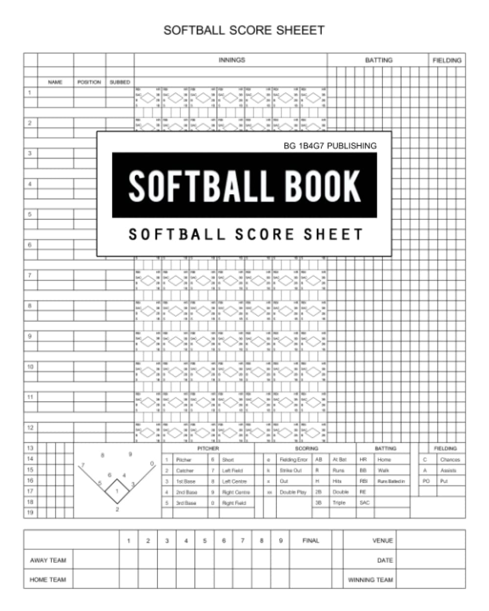 Softball Score Sheet Softball Scoring Game Record Keeper Has 