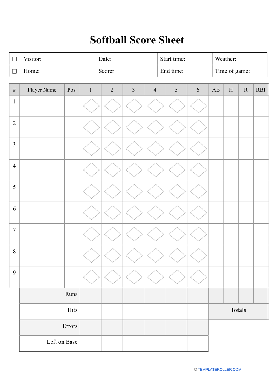 Softball Printable Score Sheets