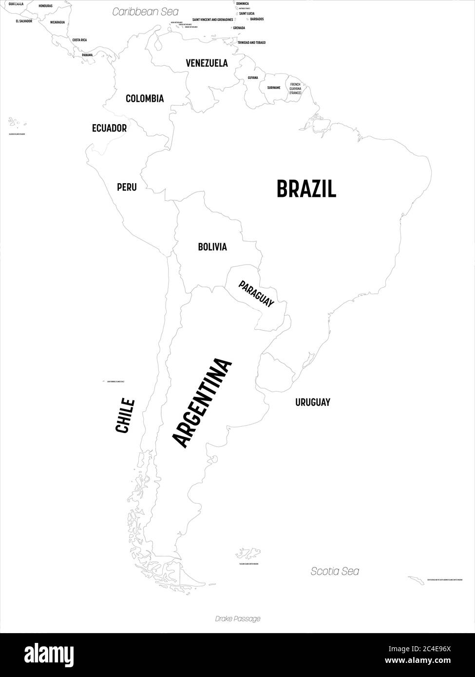 South America Map High Detailed Political Map South American Continent With Country Capital Ocean And Sea Names Labeling Stock Vector Image Art Alamy