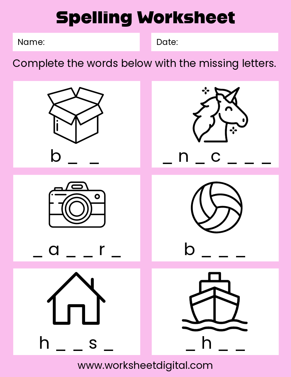 Printable Spelling Worksheets For Kindergarten Printable Spelling Worksheets For Kindergarten