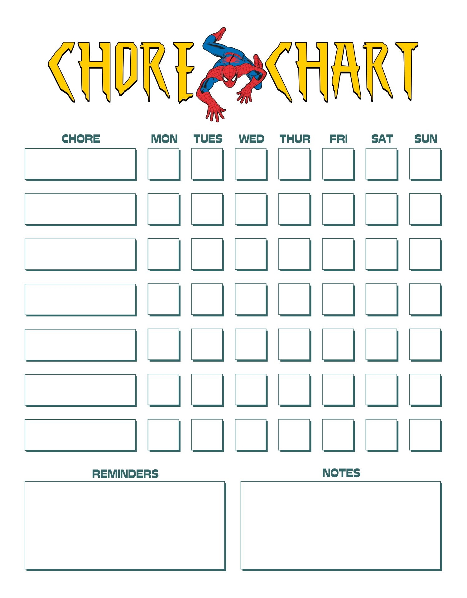 Spiderman Chore Chart Printable Free Printable Charts