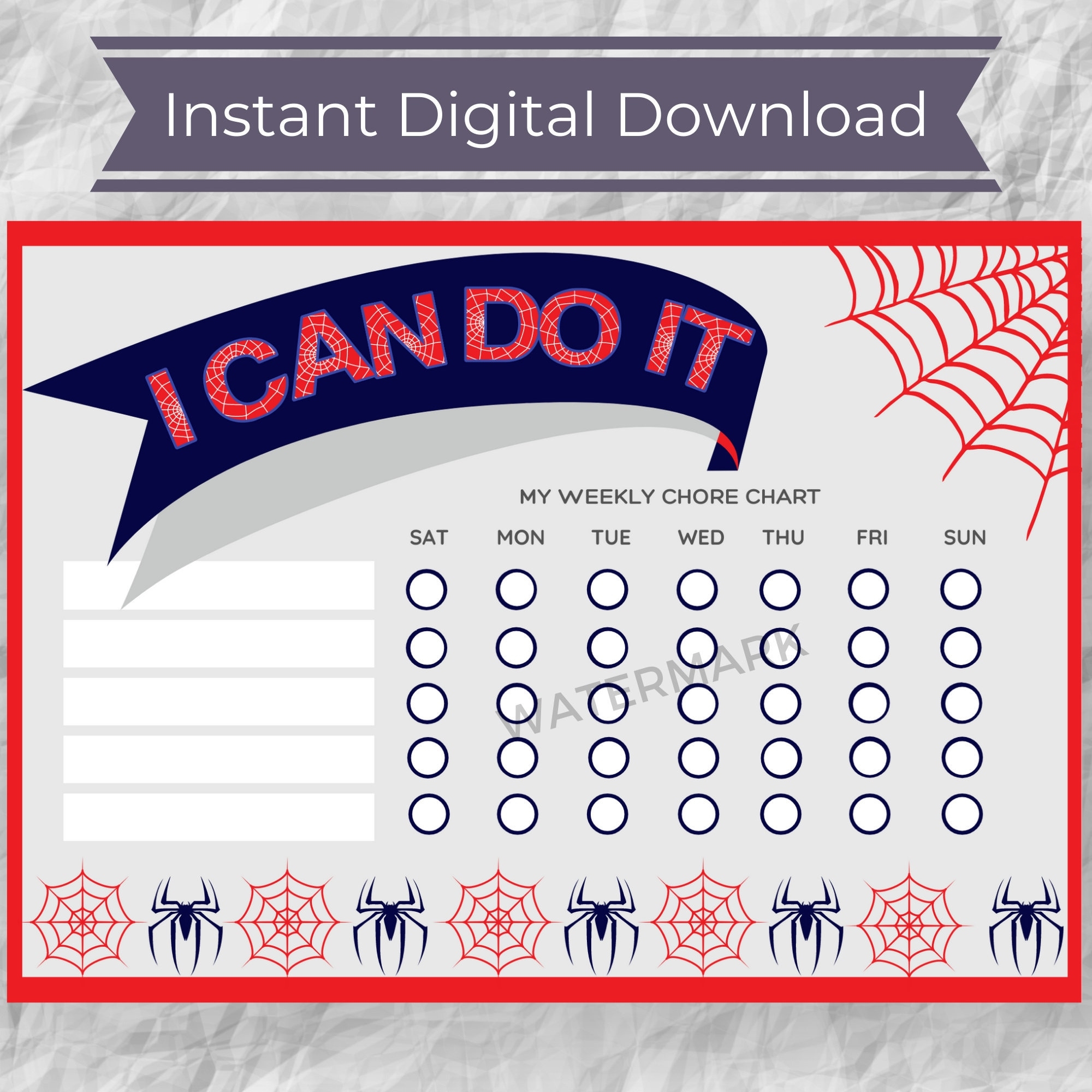 Spiderman Inspired Chore Chart Printable Reward Chart Etsy