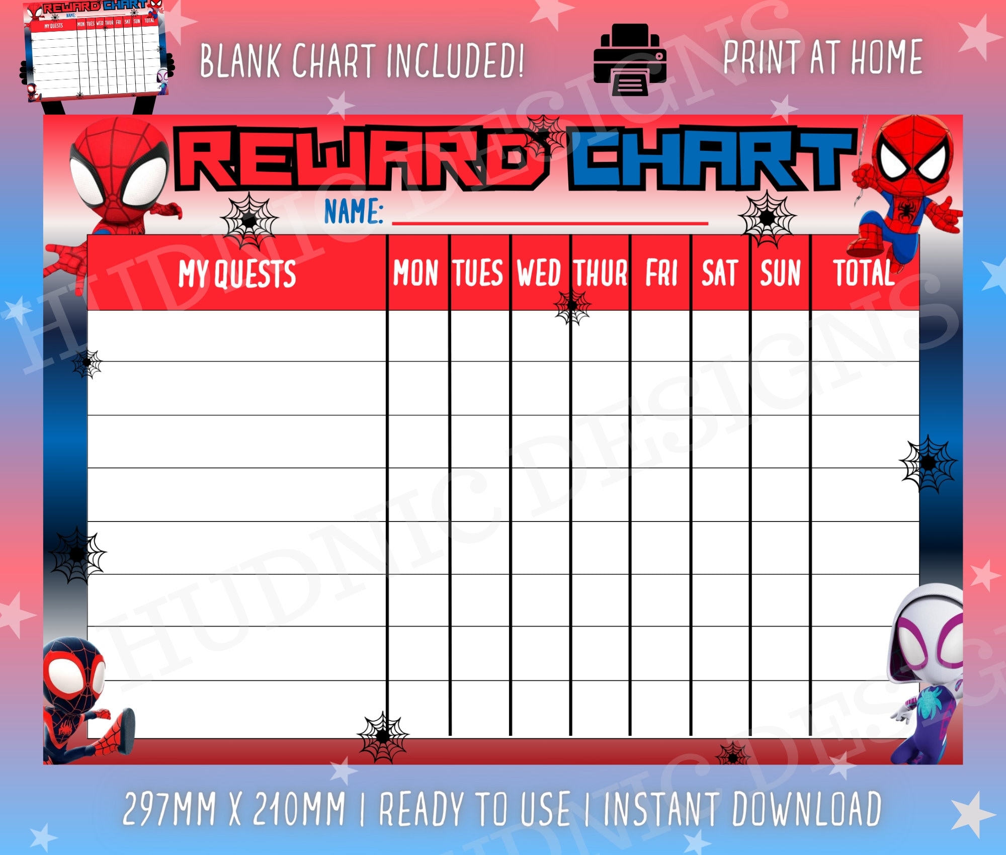 Spiderman Rewards Chart Kids Chore Chart digital Download Etsy