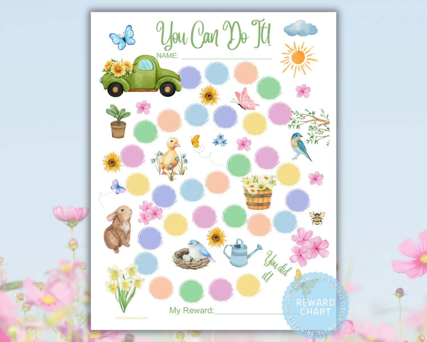 Spring Flower Reward Chart Kids Printable Sticker Chart PDF Etsy