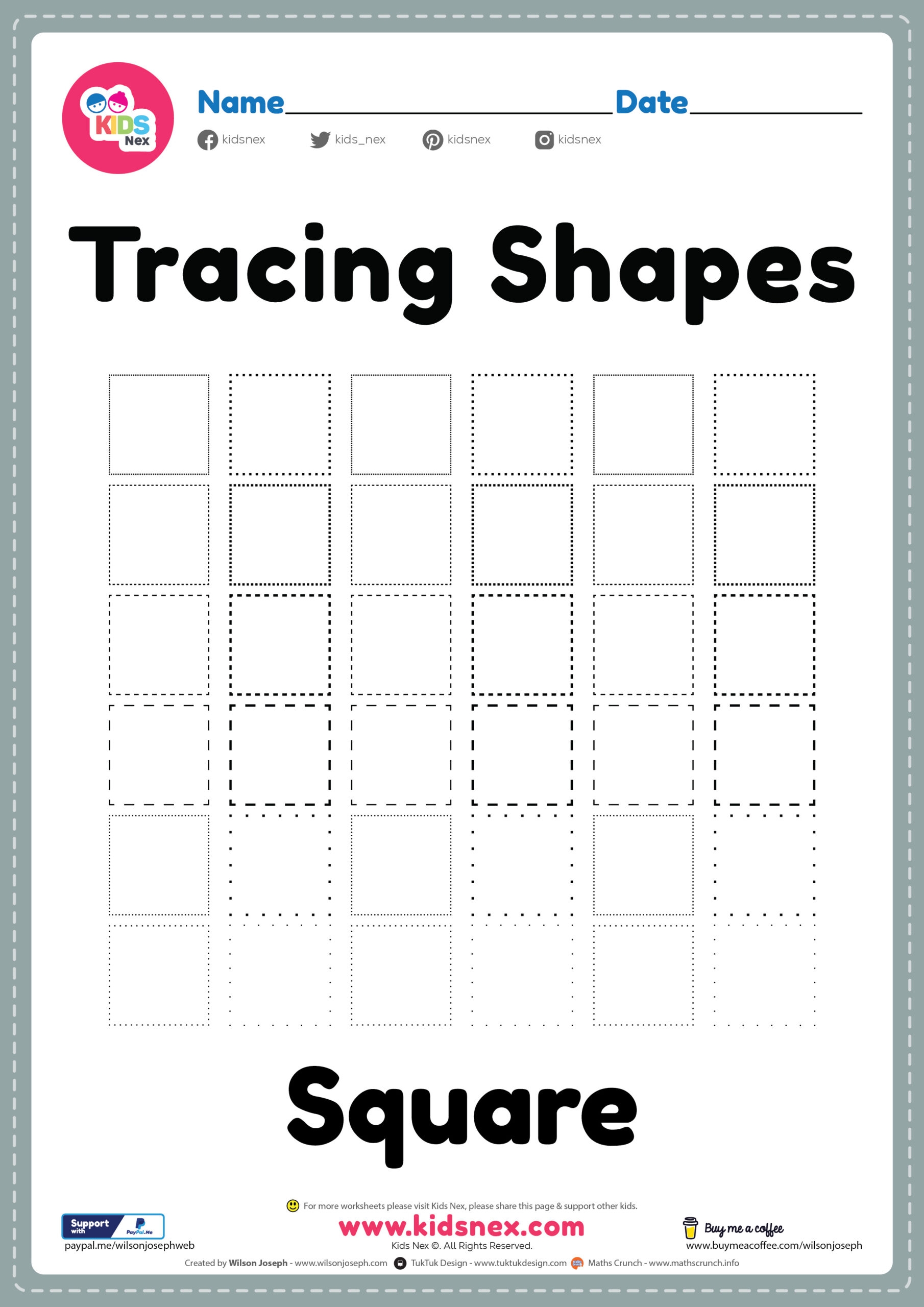 Square Worksheet For Tracing Shapes Free Printable For Kids