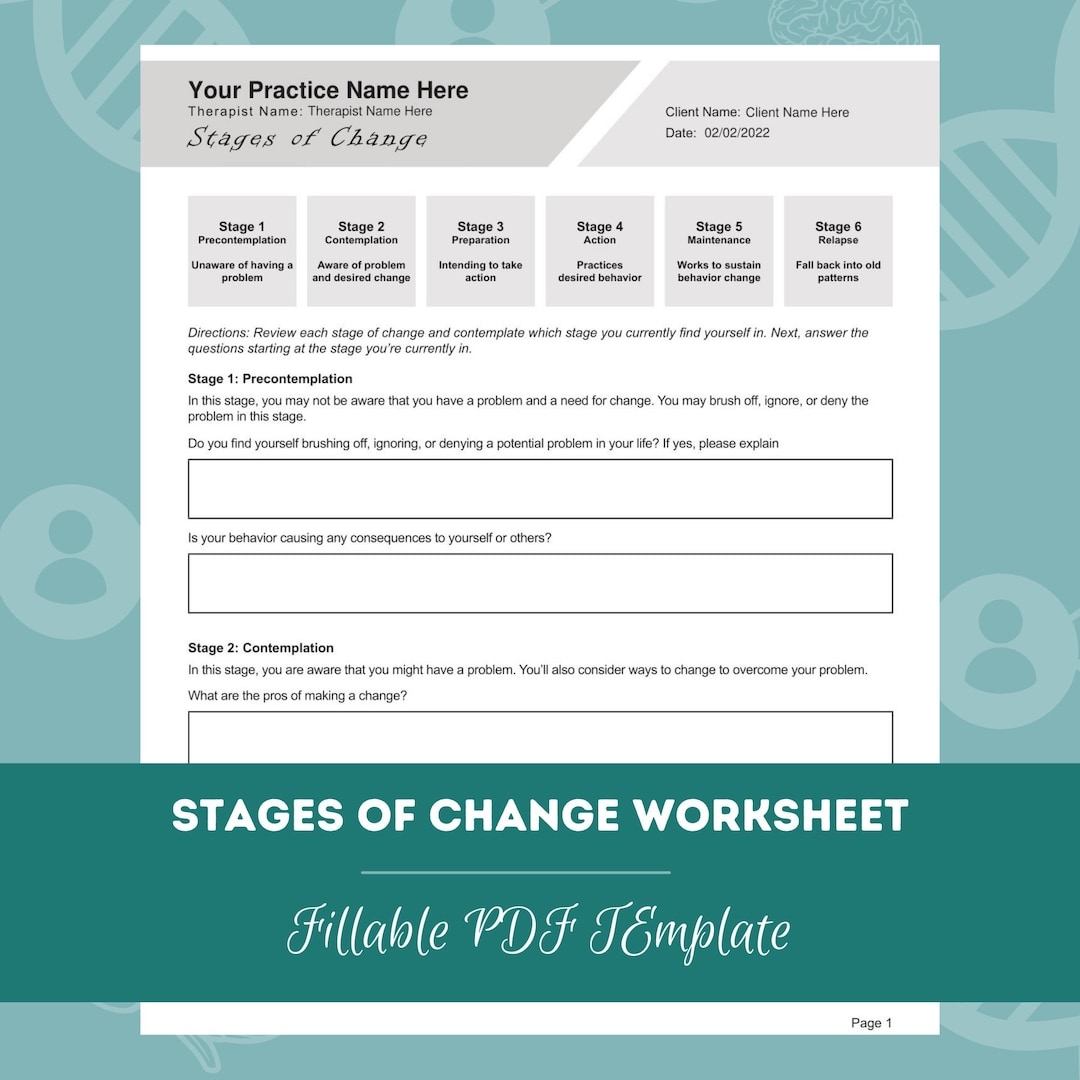 Stages Of Change Worksheet Editable Fillable PDF Template For Counselors Psychologists Therapists Etsy