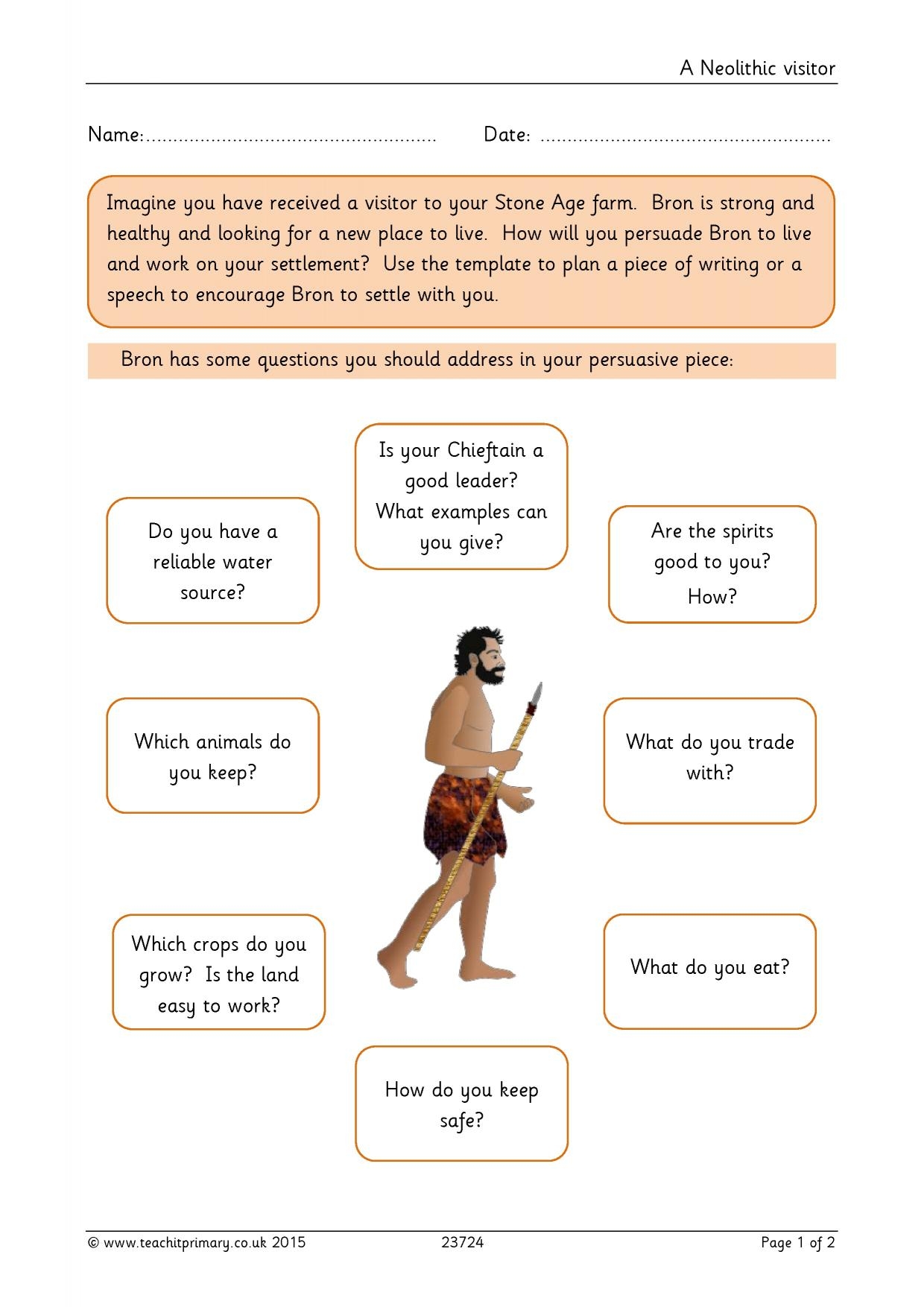 Stone Age Settlement Speech KS2 History Teachit Worksheets Library