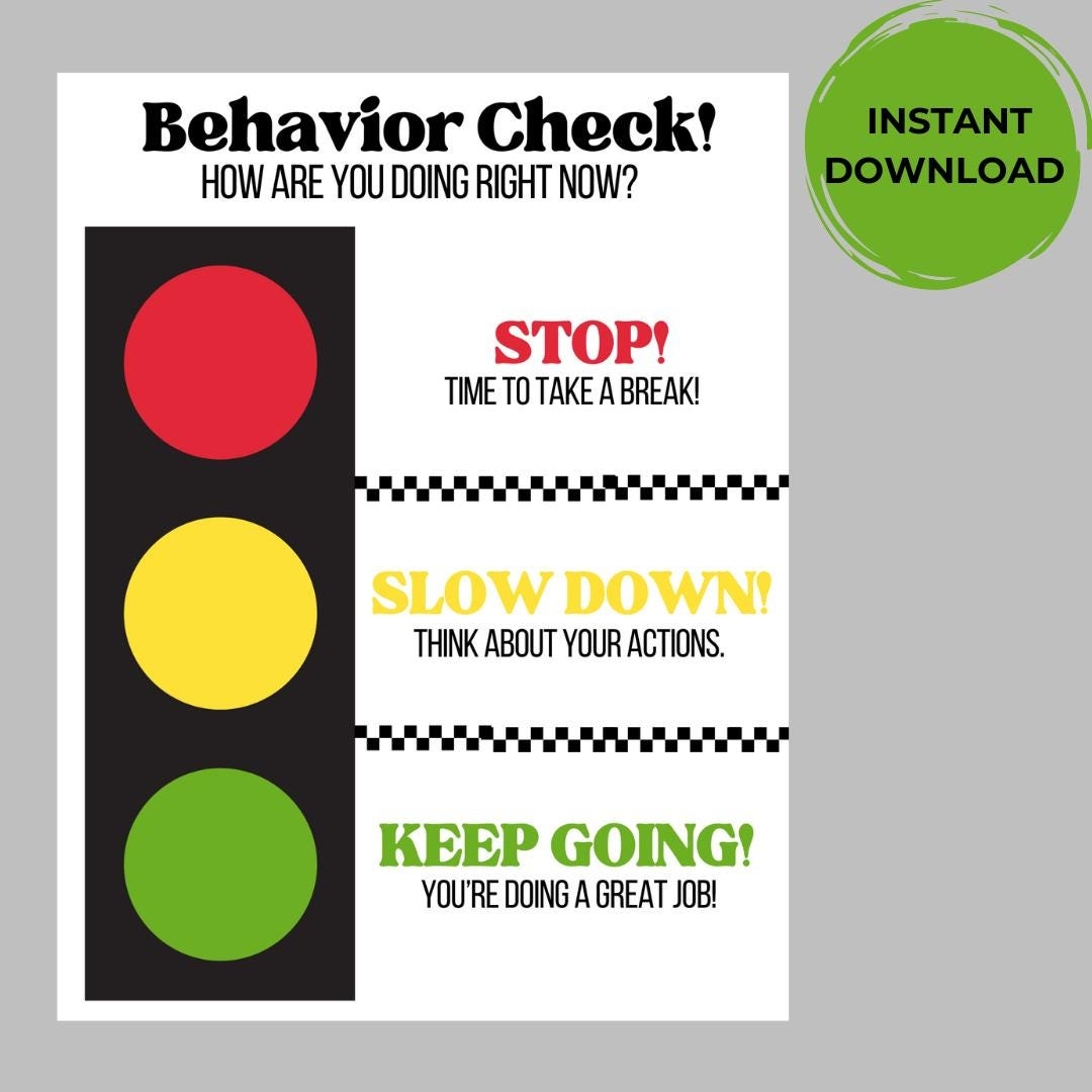 Stop Light Behavior Chart Printable Kids Behavior Chart Behavior Chart Visual Self Behavior Management Visual Classroom Behavior Management Etsy