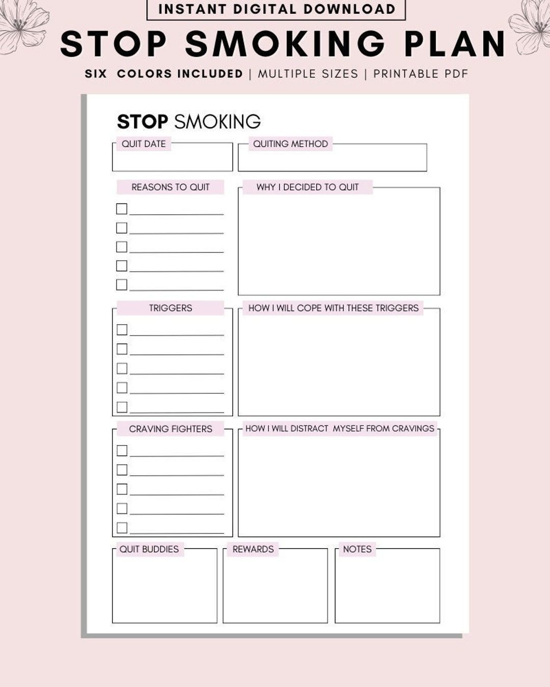 Stop Smoking Planner Printable Quit Smoking Quit Smoking Naturally Smoke Free In 28 Days Healthy Habits For Quitting A4 A5 LETTER PDF Etsy