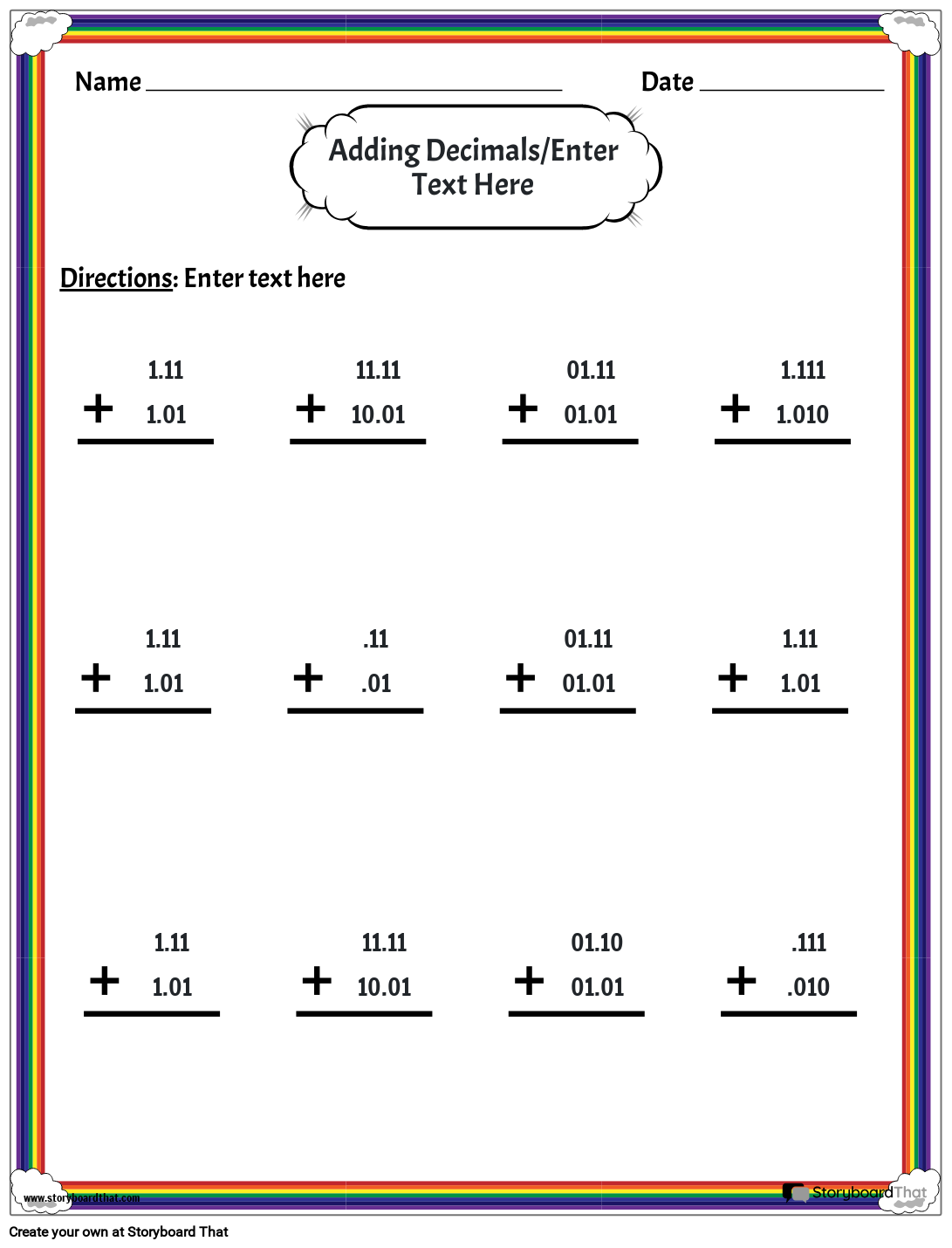 Decimal Printable Worksheets