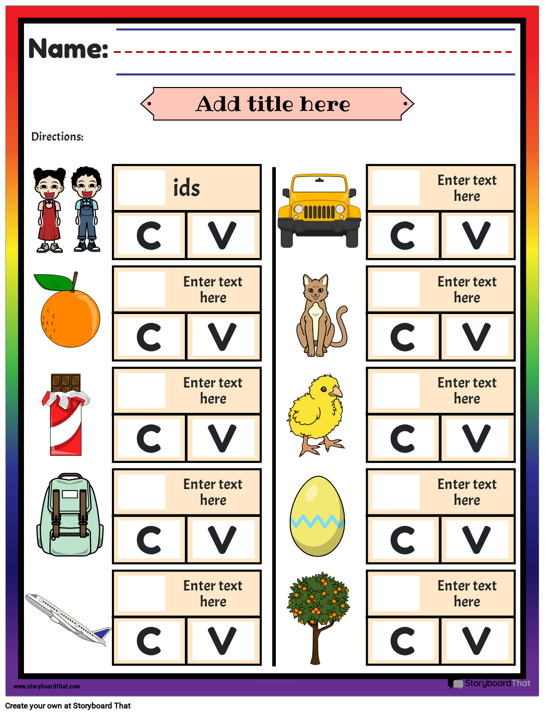Storyboard That Free Vowel Consonant Worksheets