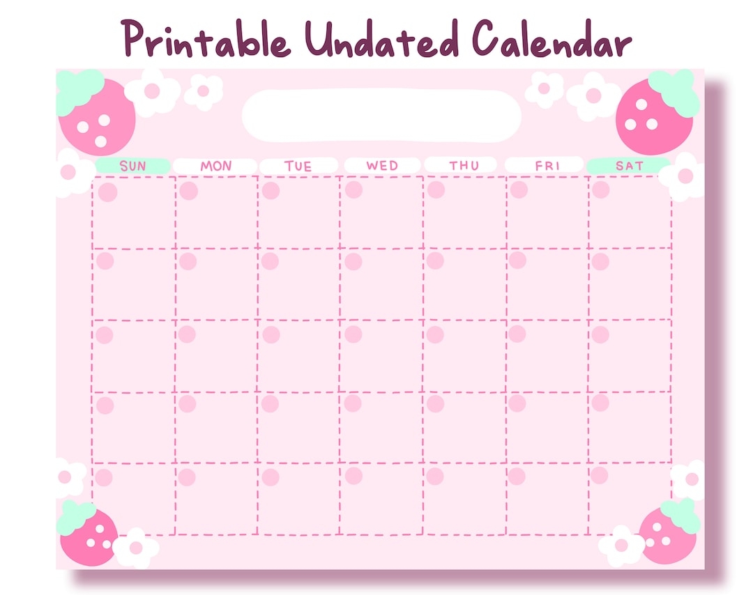 Strawberry Kawaii Pink Printable Calendar Cute Printable Calendar Cute Digital Calendar Digital Calendar Pink Cute Calendar Etsy Sweden