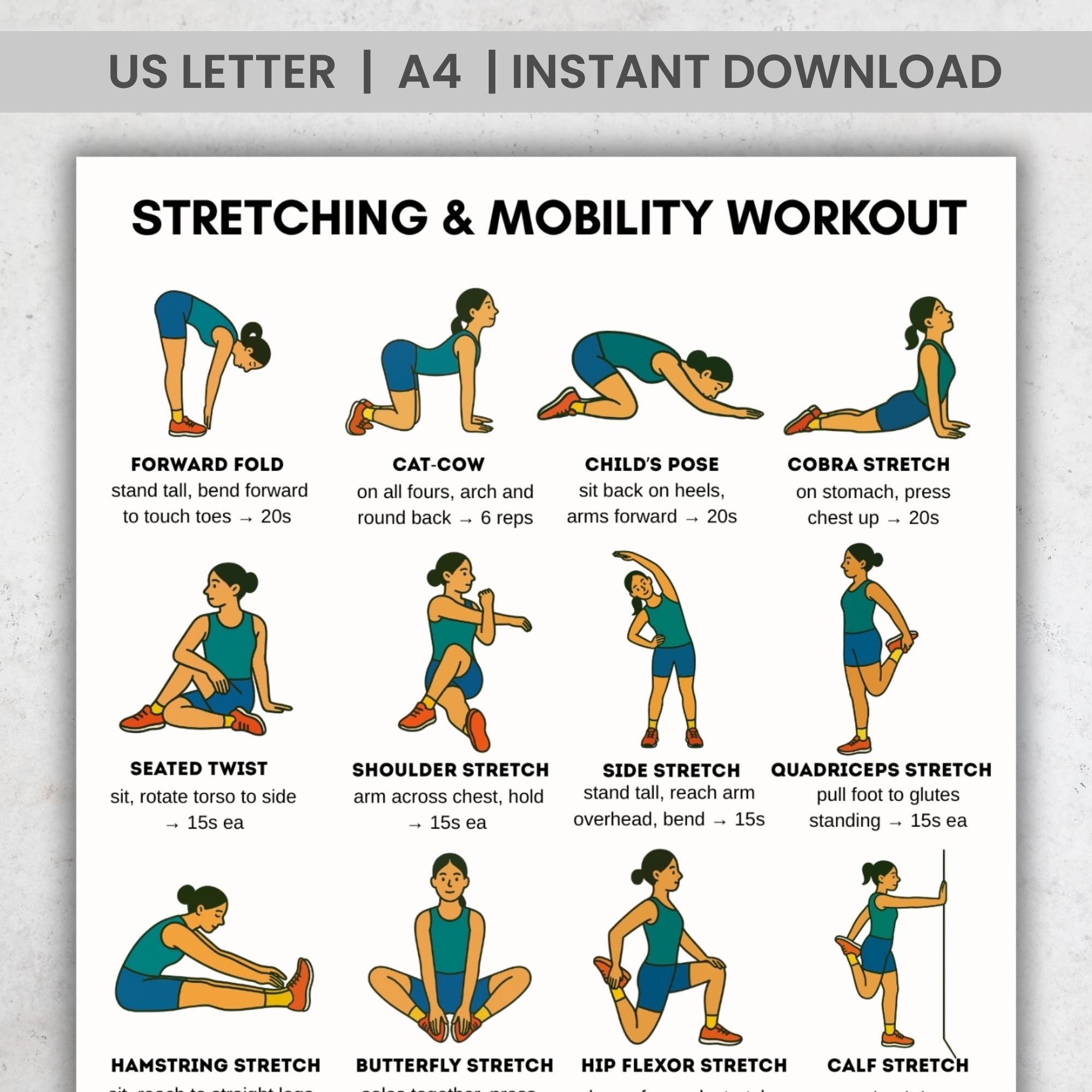 Stretching Mobility Workout Printable Poster 16 Flexibility Exercises Stretching Chart A4 US Letter PDF Home Gym Wall Decor Etsy Stretching Mobility Workout Printable Poster 16 Flexibility Exercises Stretching Chart A4 US Letter PDF Home Gym Wall Decor Etsy