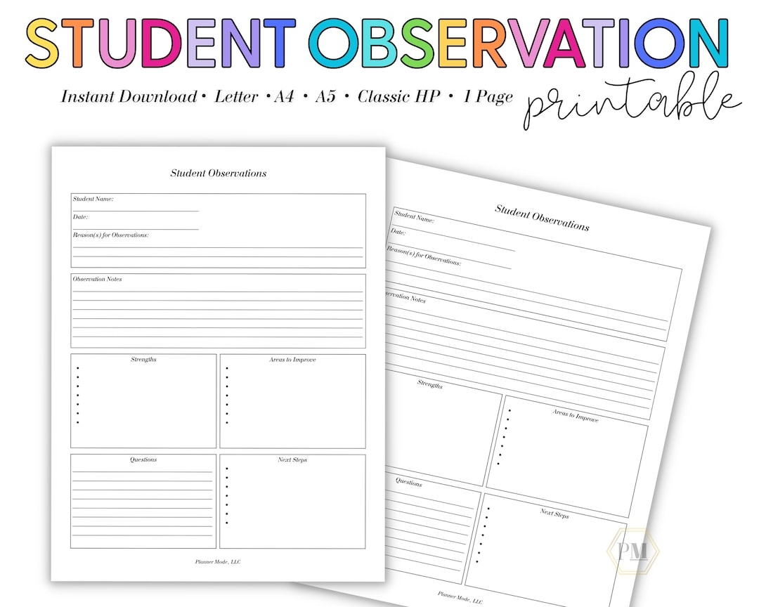 Student Observation Form Classroom Notes digital Download Etsy