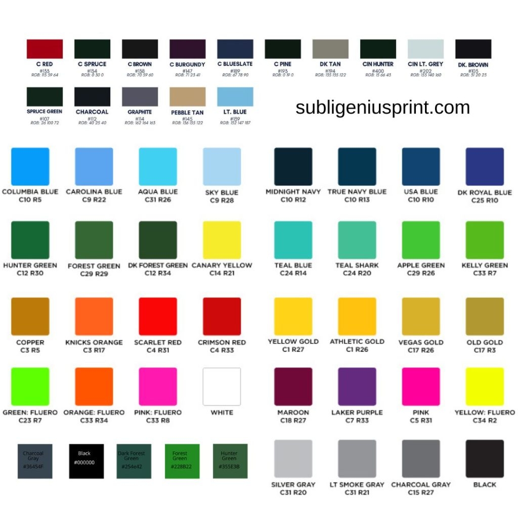 Printable Rgb Color Chart For Sublimation